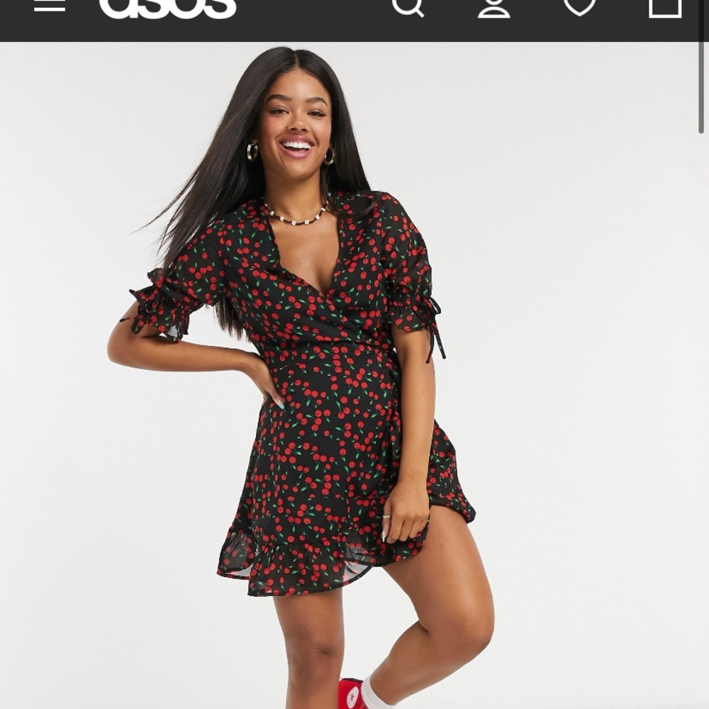 Plus size ASOS cherry wrap dress.